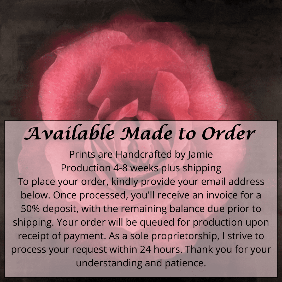 Flower Print of Red Rose with pearl and golden highlights globular form spherical reflexed petals Centered in Square mode on black background wall art