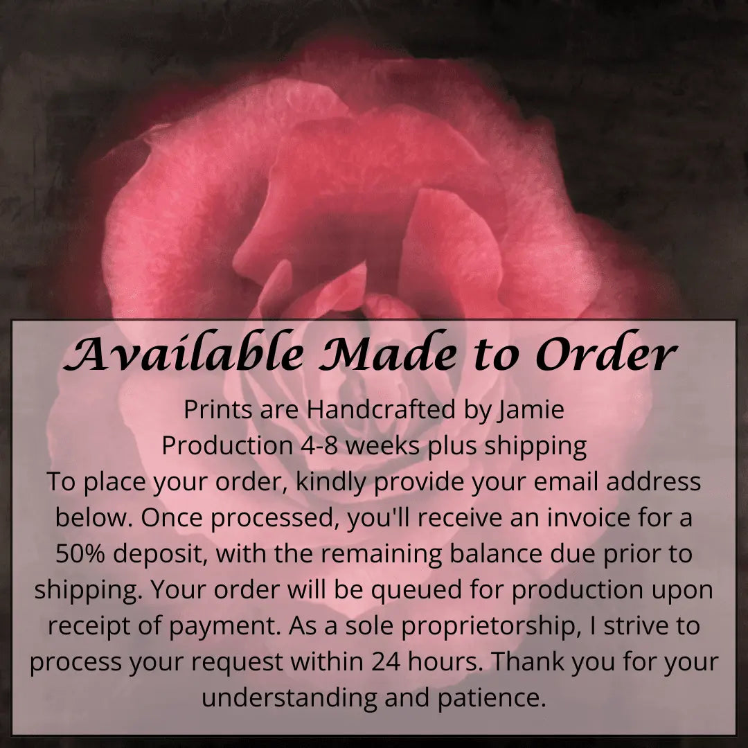 Flower Print of Red Rose with pearl and golden highlights globular form spherical reflexed petals Centered in Square mode on black background wall art