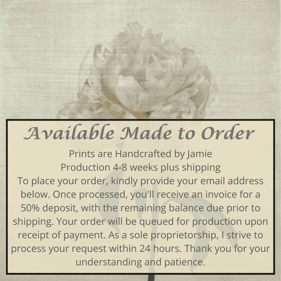 Flower Photograph Print White Peony Side view full bloom with yellow tint stem and leaves visible gold tinted, square