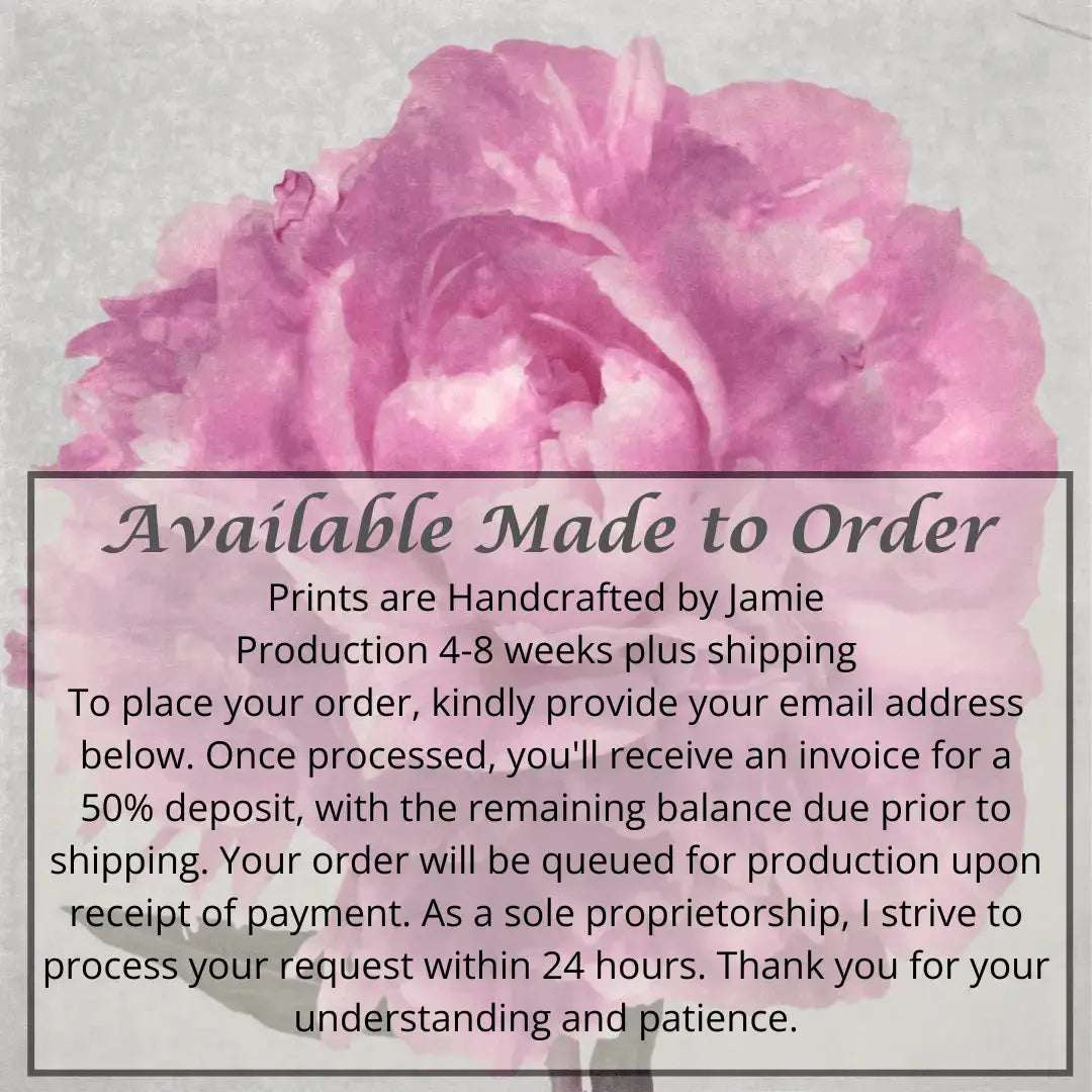 Print of Pink Peony handcrafted from a photograph of a flower with delicate pink petals with silvery edges centered in Square mode, grey background