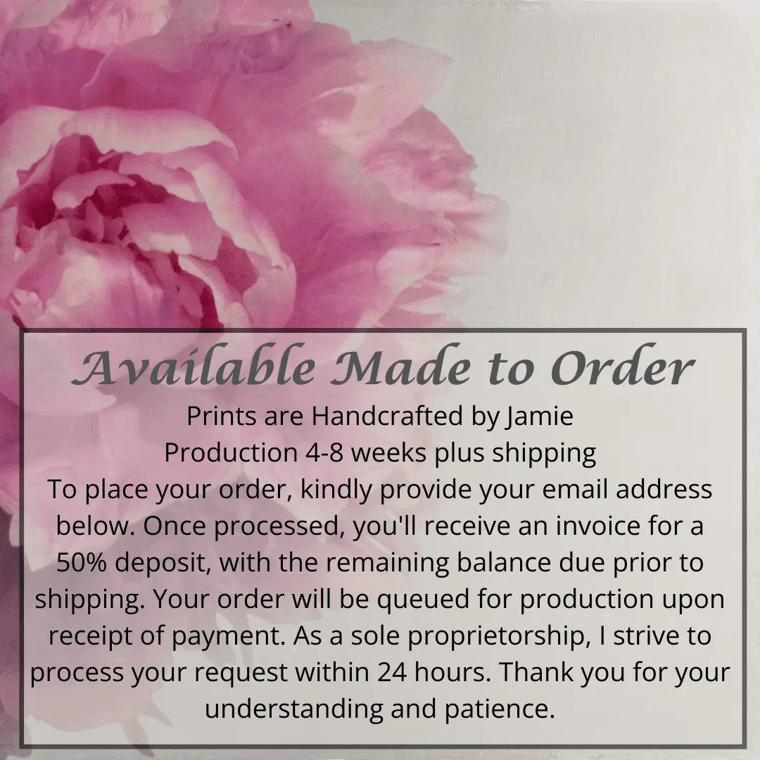 Fine Art Photograph Flower Print of Pink Peony peeking in from left side with pink petals and silvery edges Square mode,silver background, wall art