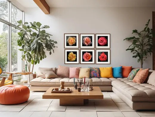 Flower wall grid in a living room