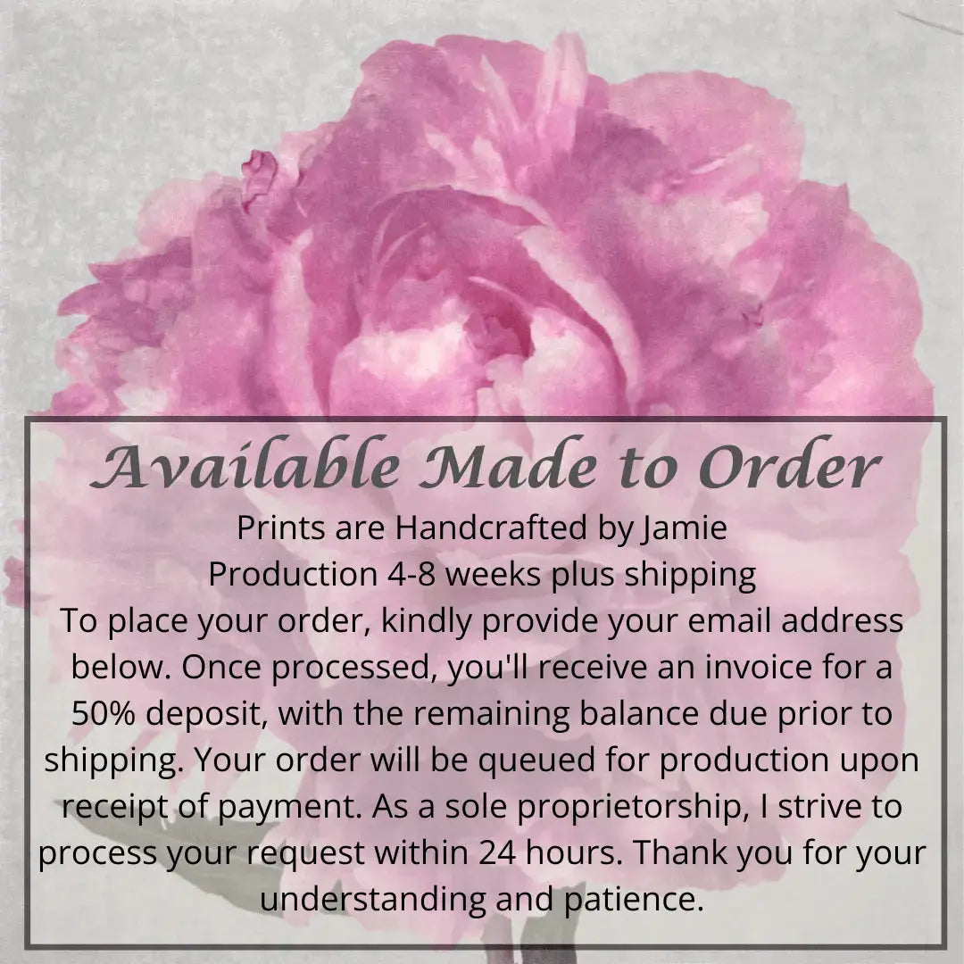 Print of Pink Peony handcrafted from a photograph of a flower with delicate pink petals with silvery edges centered in Square mode, grey background