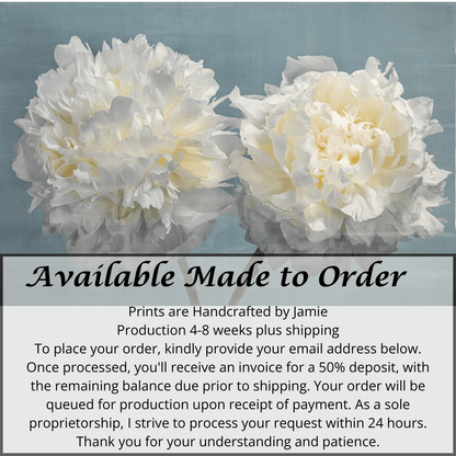 Fine art white peony print on blue - original emulsion lift - jamie buzil