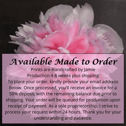 Fine art flower handmade photograph print with pearl iridescence on cotton paper of huge double tree pink peony in with swirl petals - Centered in Square mode -jamie buzil photography